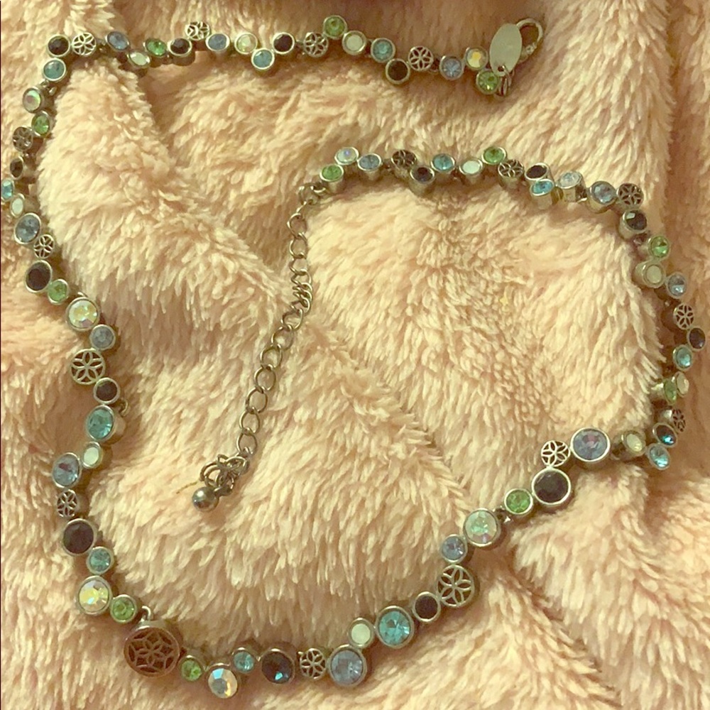 Lia Sophia silver  flower and blue stone necklace